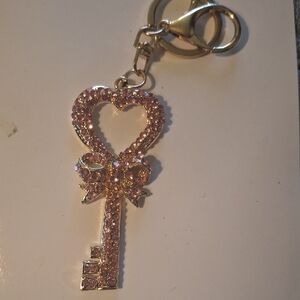 Pink Heart Key Charm Keychain